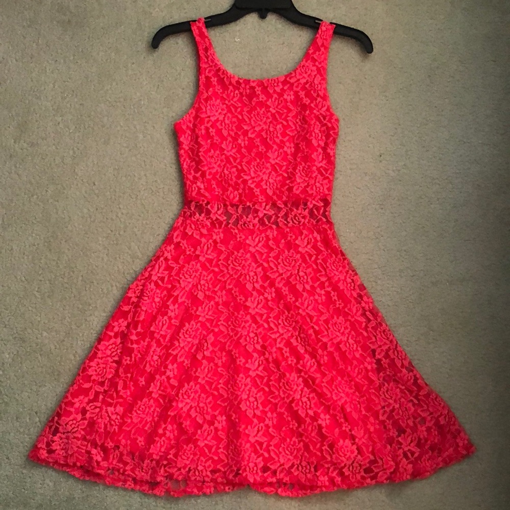 Coral floral lace dress